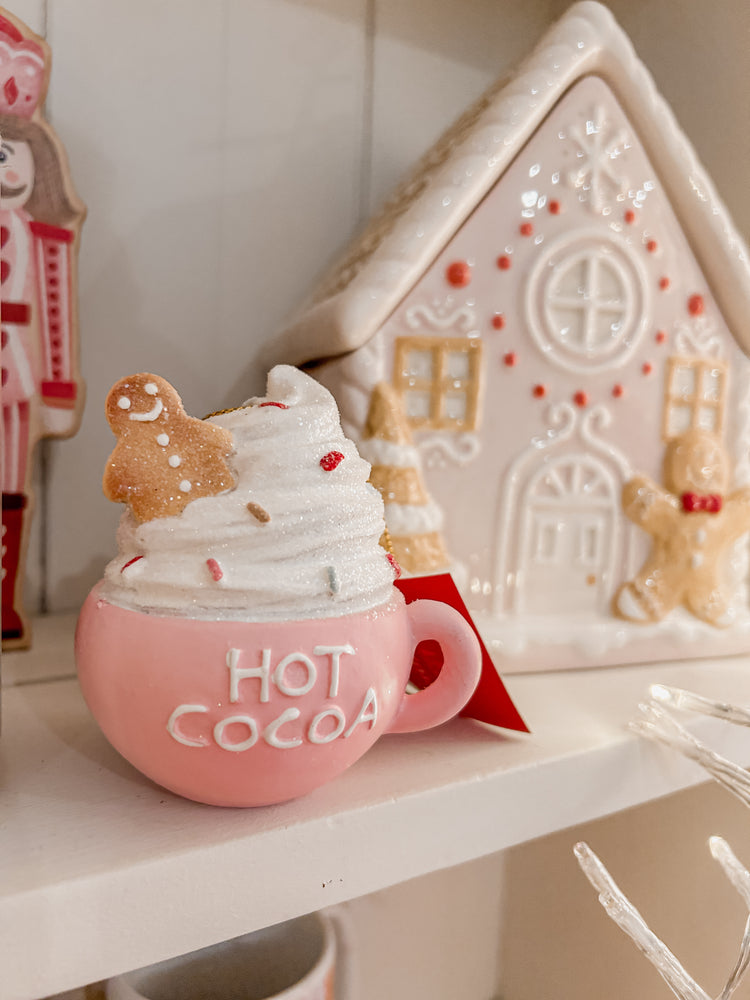 Hot Cocoa with gingerbread man ornament