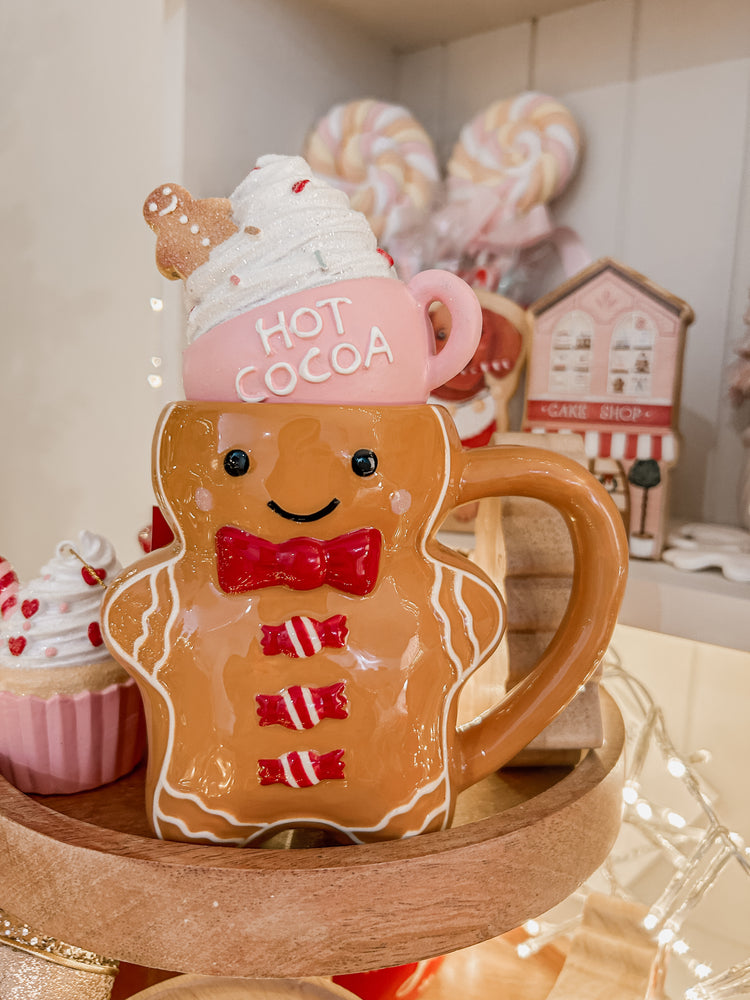 Hot Cocoa with gingerbread man ornament