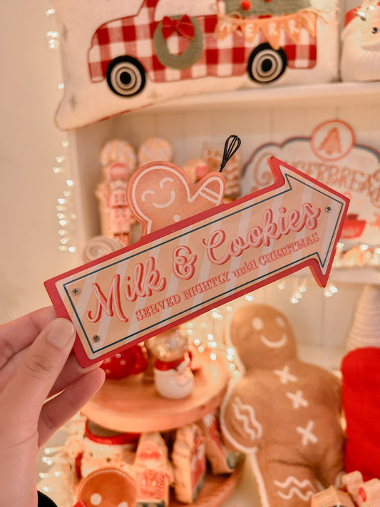 Milk and Cookies sign with gingerbread man