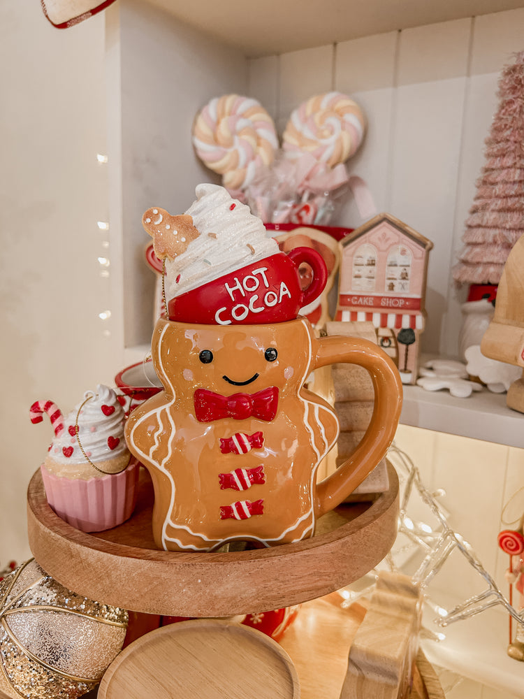 Hot Cocoa with gingerbread man ornament