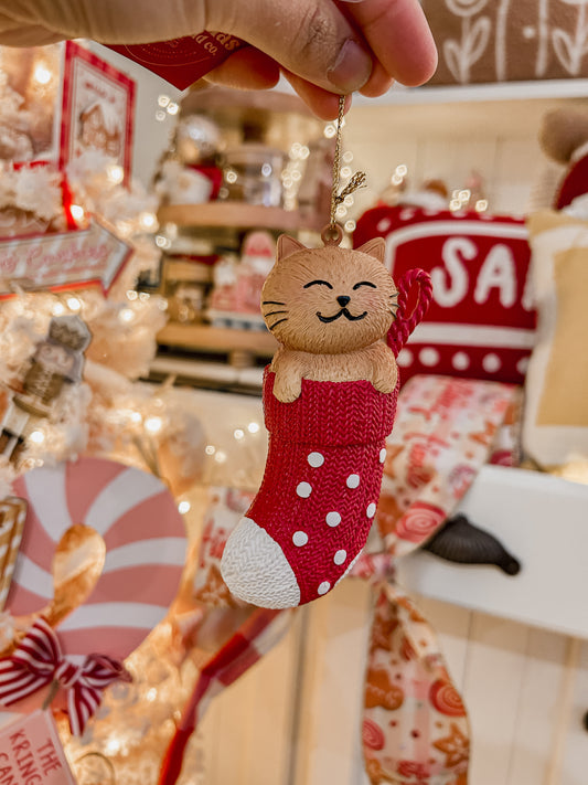 Cat in stocking ornament