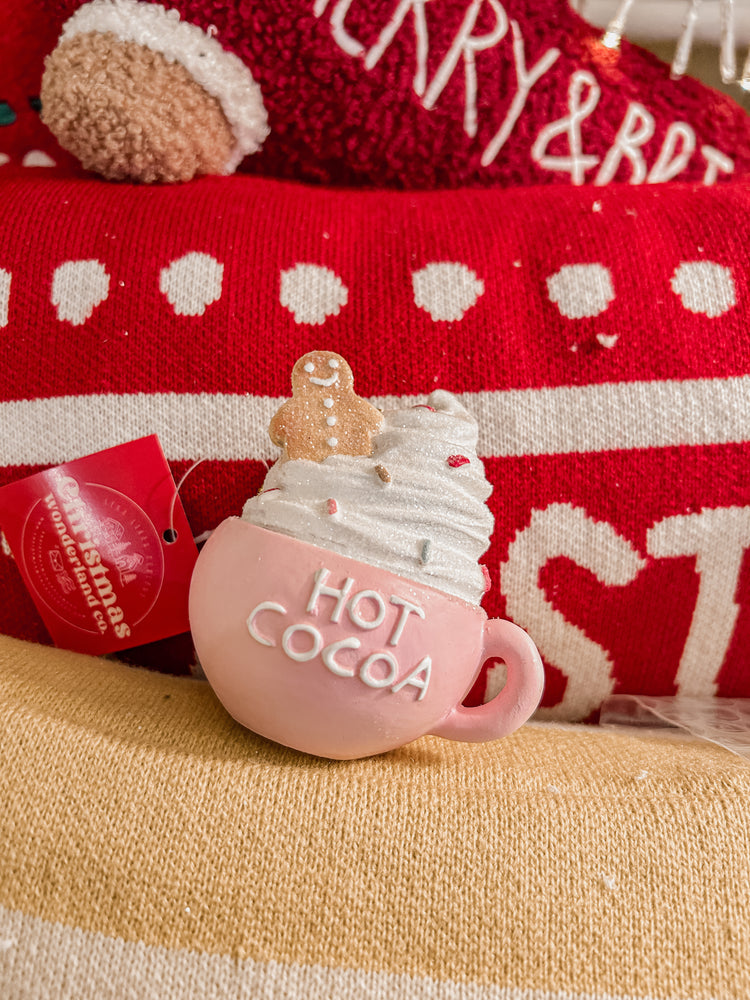 Hot Cocoa with gingerbread man ornament
