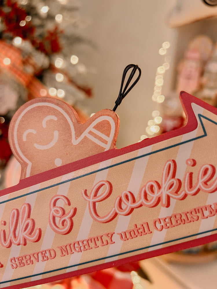 Milk and Cookies sign with gingerbread man