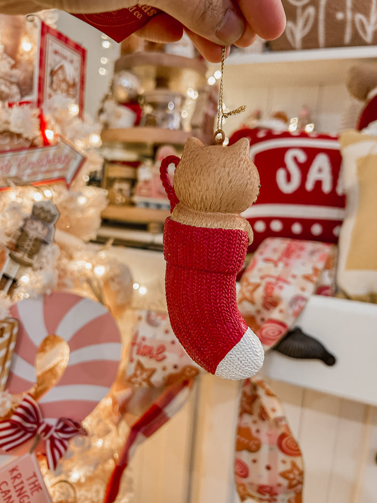 Cat in stocking ornament