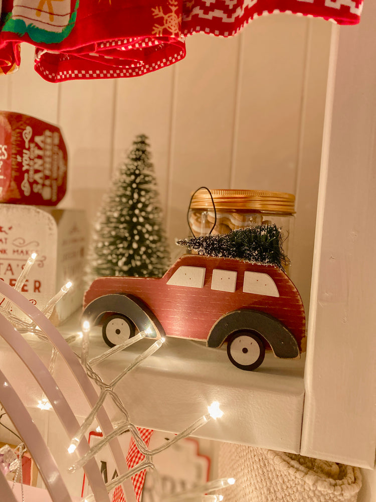 Wooden red truck ornament