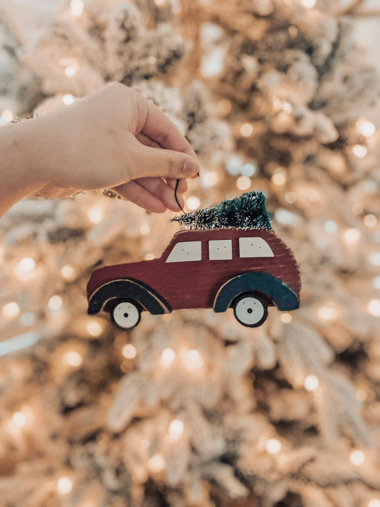 Wooden red truck ornament