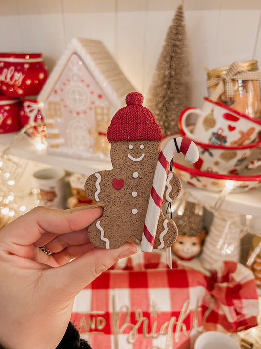 Gingerbread man with candy cane Resin Decor #745