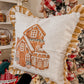 Gingerbread House Cushion with gingham ruffles