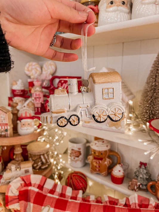 White and gold Train Ornament