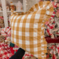 Gingerbread House Cushion with gingham ruffles