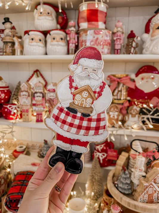 Santa in Gingham apron Wooden Decor