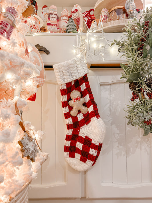 Gingerbread gingham Knitted Stocking