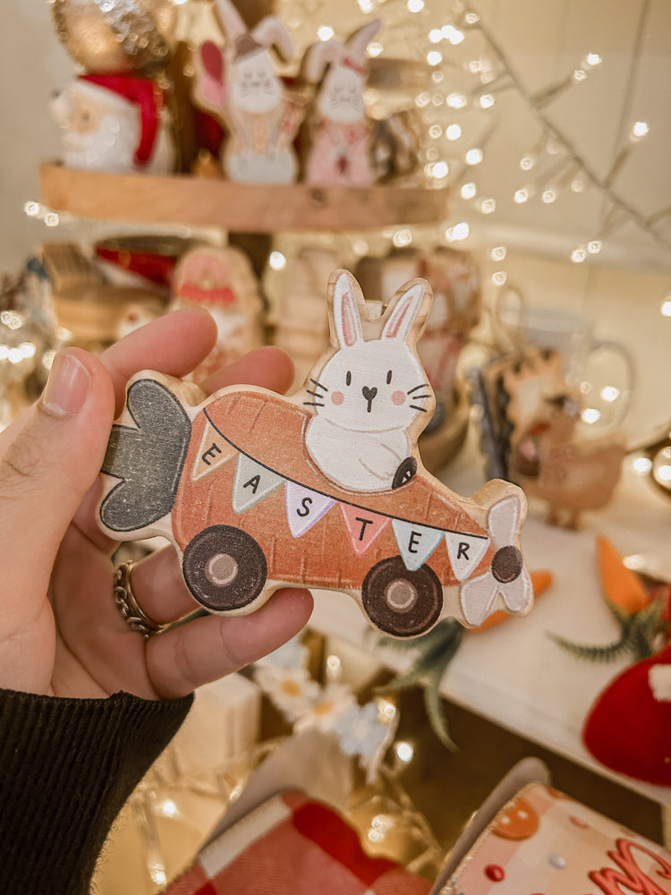 Bunny Driving Carrot Wooden decor