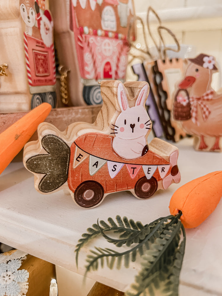 Bunny Driving Carrot Wooden decor