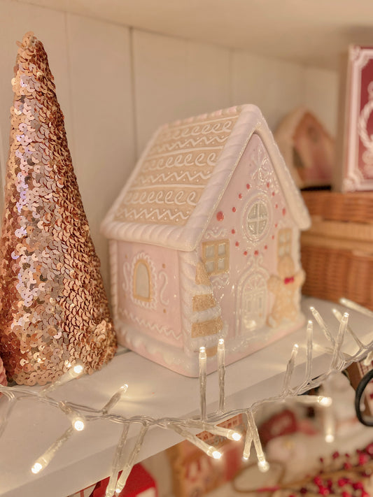 Pink Gingerbread House Cookies/ Candy Jar