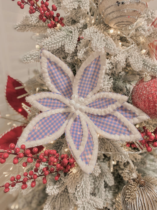 Blue with Pink Gingham Poinsettia